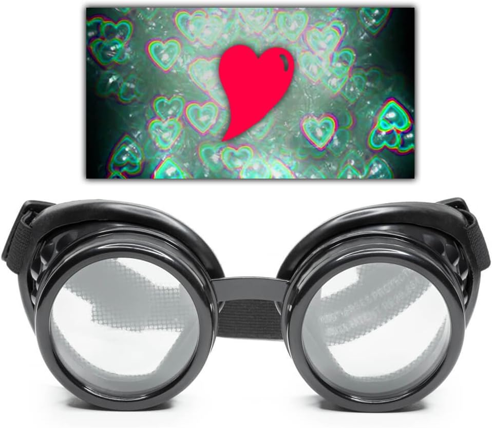GloFX Black Heart Effect Difraction Goggles - Glej srca - 3D Holografske slike Edm Rave Outfit Steampunk Cosplay Music Festival Bistveno