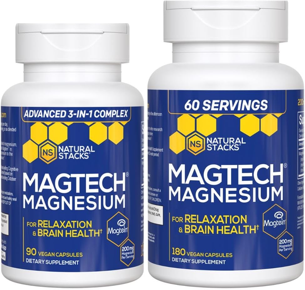 Naravne zaloge Magtech Magnezij vrednost paket - 3 oblike magnezija - Featuring Magtein L-Threonate - Podpira sprostitev in zdravje možganov* - 270 Vse kapsule