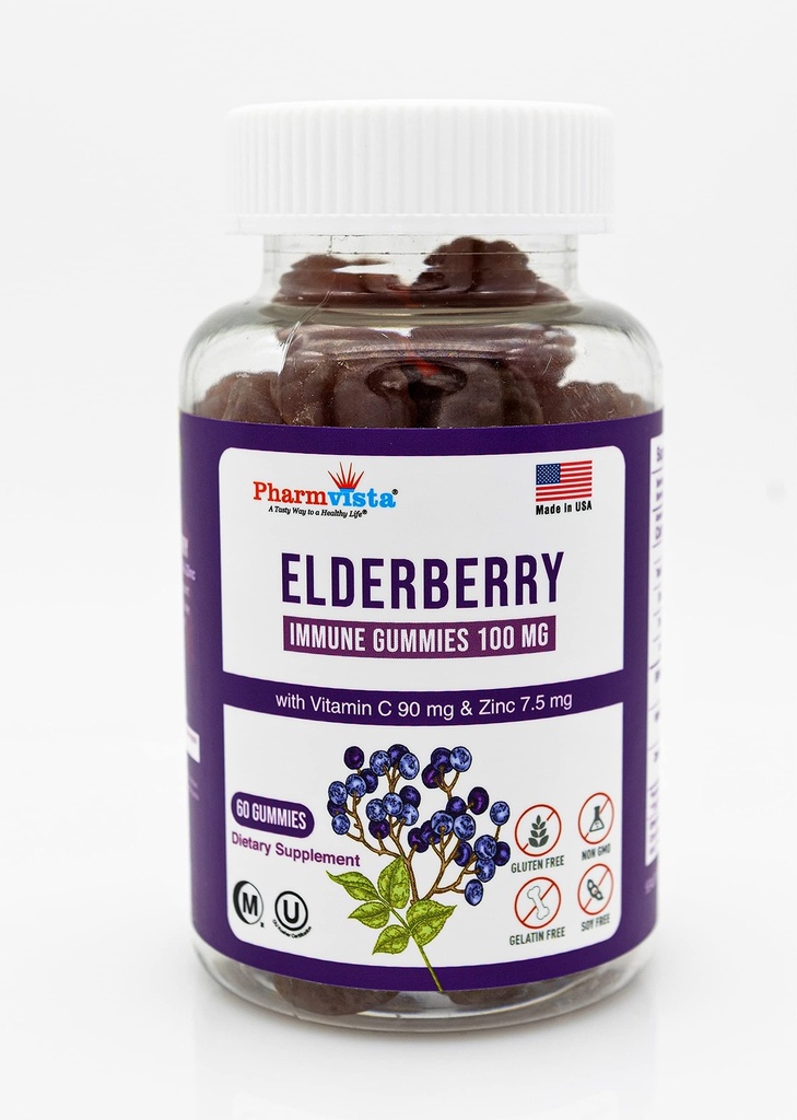 Bezgove jagode Gumies 100mg z vitaminom C in cink - Imunska podpora, Gluten prosti Gumies s 7% Anthoycianin - 60 Count