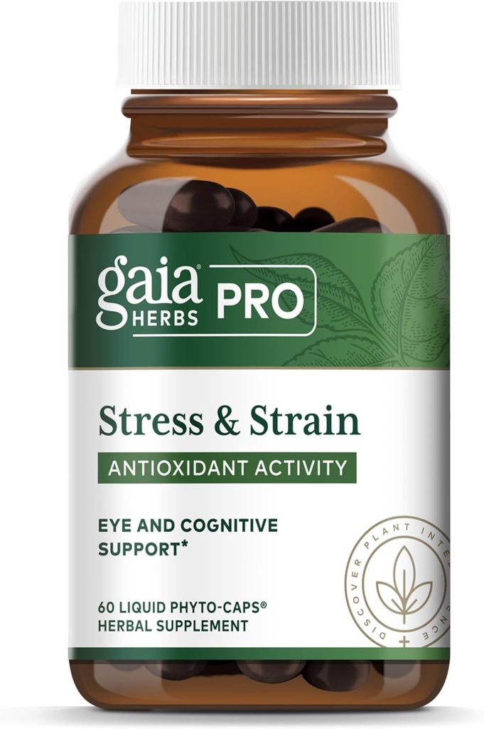 Gaia Herbs Pro Stres & Sev - Podpora za zdravje oči - Lastnosti Astaksantin, Lutein, Grozdno seme & More - Vegan, Gluten-free & Dairy-Free - 60 Liquid Phyto-Caps (60 strežb)