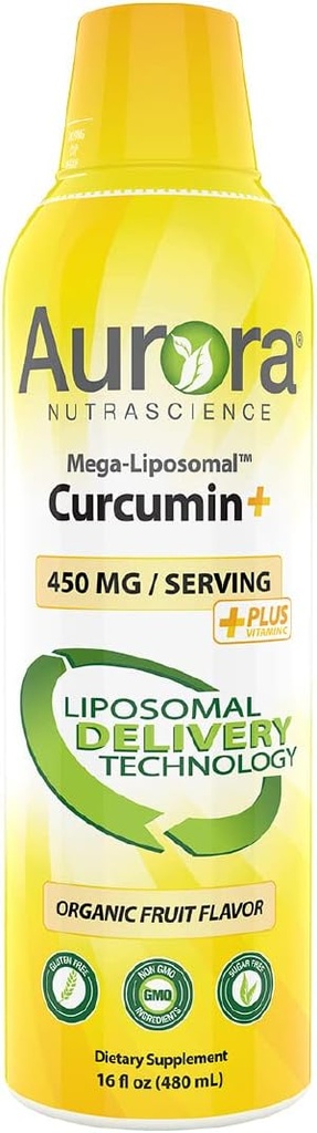 Aurora Nutrascience Mega-Liposomal Curcumin+ Vitamin C z CurcuVail, Podpira zdrave sklepe, mišice, GI Tract, in možganske funkcije, organska, ne-GMO, 32 Serving, 16 fl oz