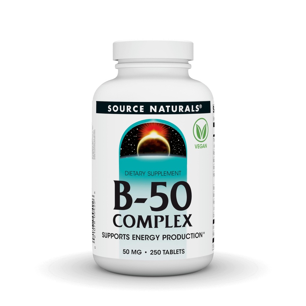 Vir Naturals B-50 Complex 50 mg B-vitamini za podporo proizvodnji energije - 250 tablet