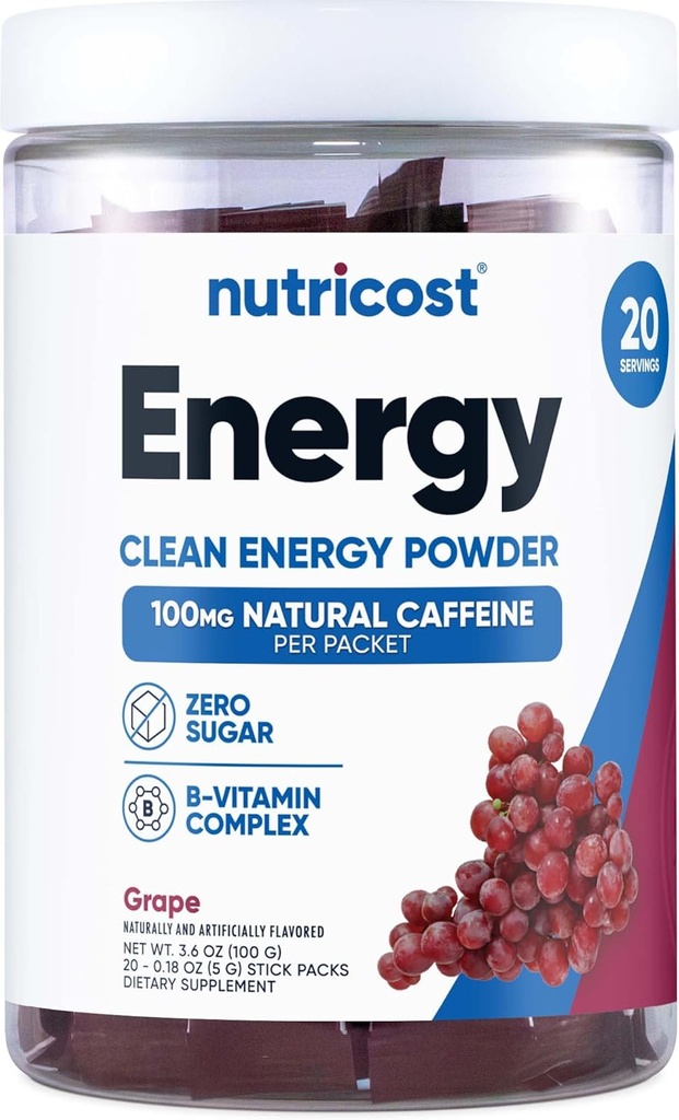 Nutricost Energy Complex Stickpack (20 strežbe) Grozdje z aromo - Gluten-free + Non-GMO