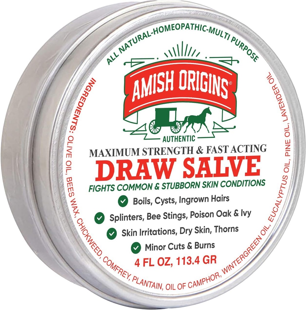 Amish Izvori risanje Salve Mazilo, 4 oz Največja moč hitro deluje Draw Salve za Splinters, Boil, Bee Stings, Cyst, Anti Srbečica krema, Made in USA