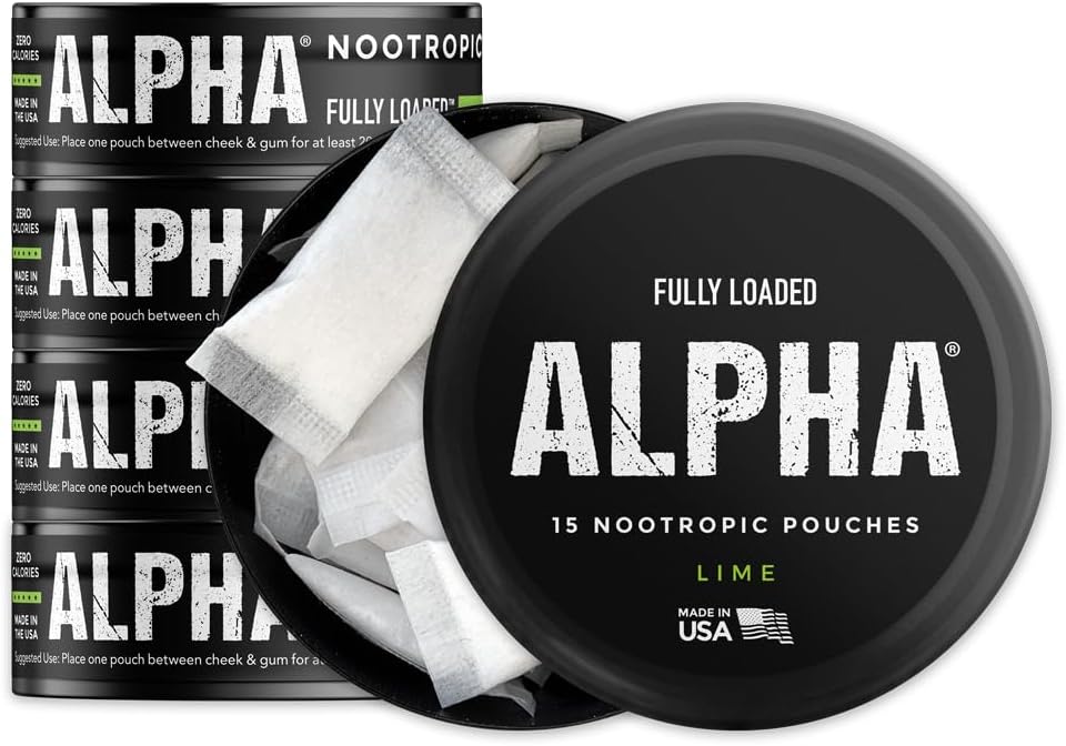 Polno naložene Alpha nootropične vrečke (Lime) - 5 pločevink - 15 vrečk na pločevinko - učinkovita nootropična dostava, zamenjava Nic Pouch - hitrejša absorpcija, Alfa GPC, L-tirozin, GABA