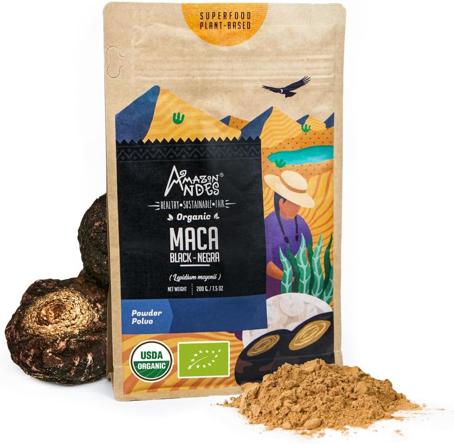 Andes Black Maca Root Powder (Lepidium meyenii) - vsebuje ogljikove hidrate in minerale - Adaptogen superfood & Health Promotor - Gelatinized, Vegan, Non-GMO & Allegen-free - 7 Ounce (40 Serving)