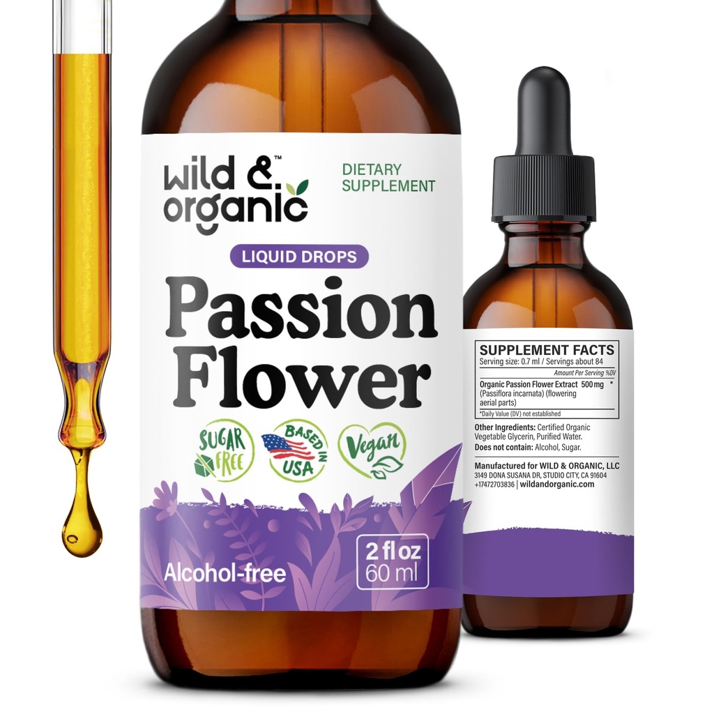 Divja & organska pasijonka Tinktura - Sprostitveni pasijon kapljice cvetja za ženske - tekoči Passiflora Inkarnata Herb - Vegan, Sugar & Alkohol-free Extract dodatek - 2 fl oz