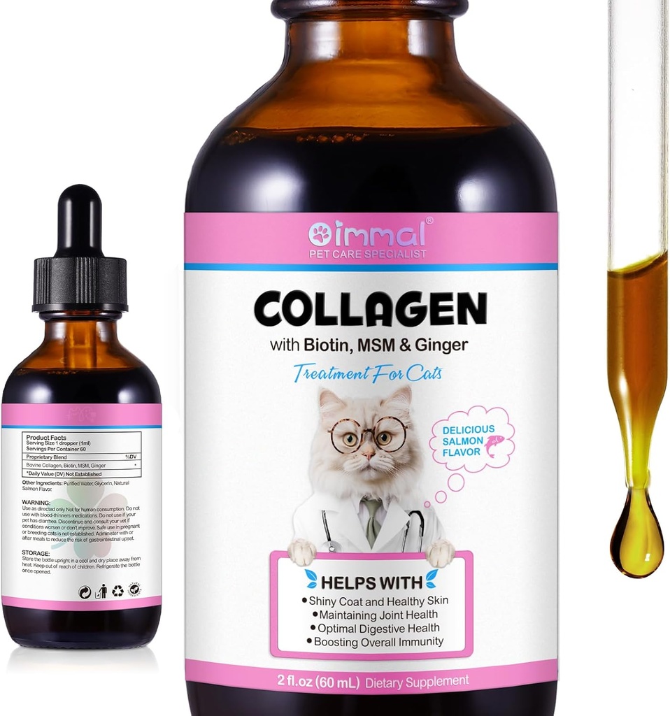 Tekoči kolagen za mačke kože in plašč dodatek za mačke kolagen za pomoč mačke srbečica, skupno zdravje mačka kolagen kapljica z alergije, govedo kolagen, vitamin C, biotin, MSM 2 fl.oz