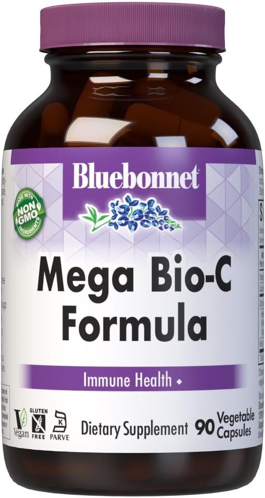 Bluebonnet Nutrition Mega Bio-C Formula Zelenjavne kapsule, vitamin C visoke jakosti, za imuno zdravje, sojo, brez glutena, ne-GMO, Kosher, Dairy Free, Vegan, 90 Število