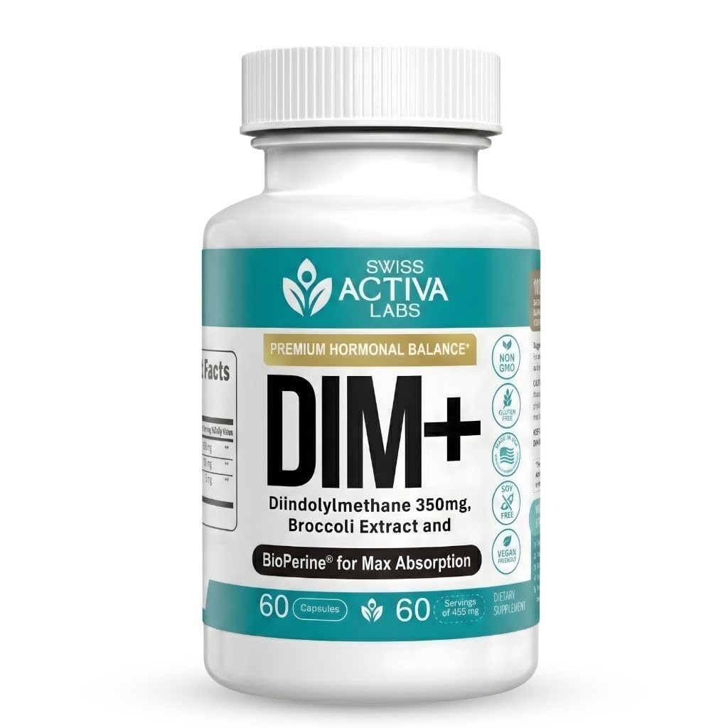 Švicarska Activa+ Labs DIM dodatek – Nova Formula – Hormonsko ravnovesje za ženske in moške – Estrogen dodatek za ženske in moške – podpira Hormonske Acne & Menopause simptomi – 60 dni dobave