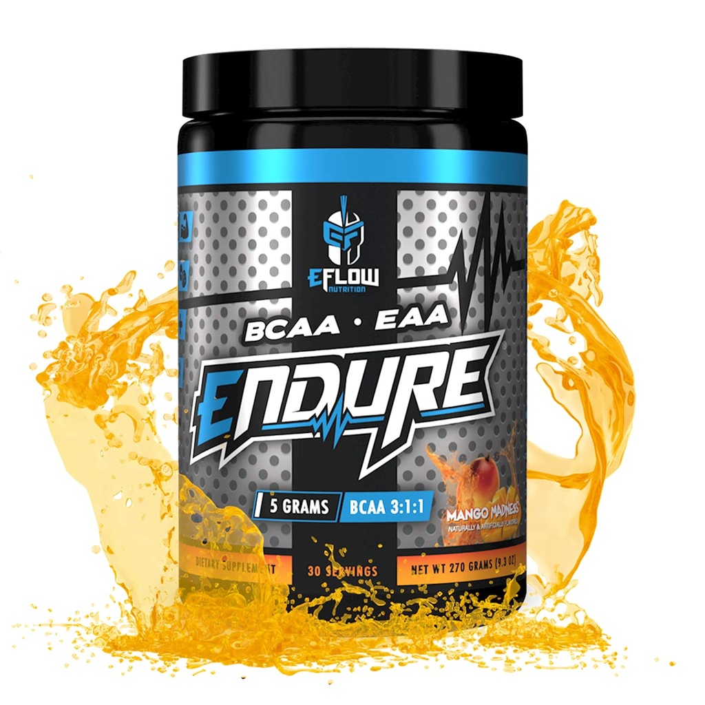 eFlow Nutrition Endure BCAA Plus EAA - Esencialne aminokisline Elektrolit v prahu intraworkout - Izboljšati energijo, regeneracijo in zmogljivost - Mango norost (30 strežnice)