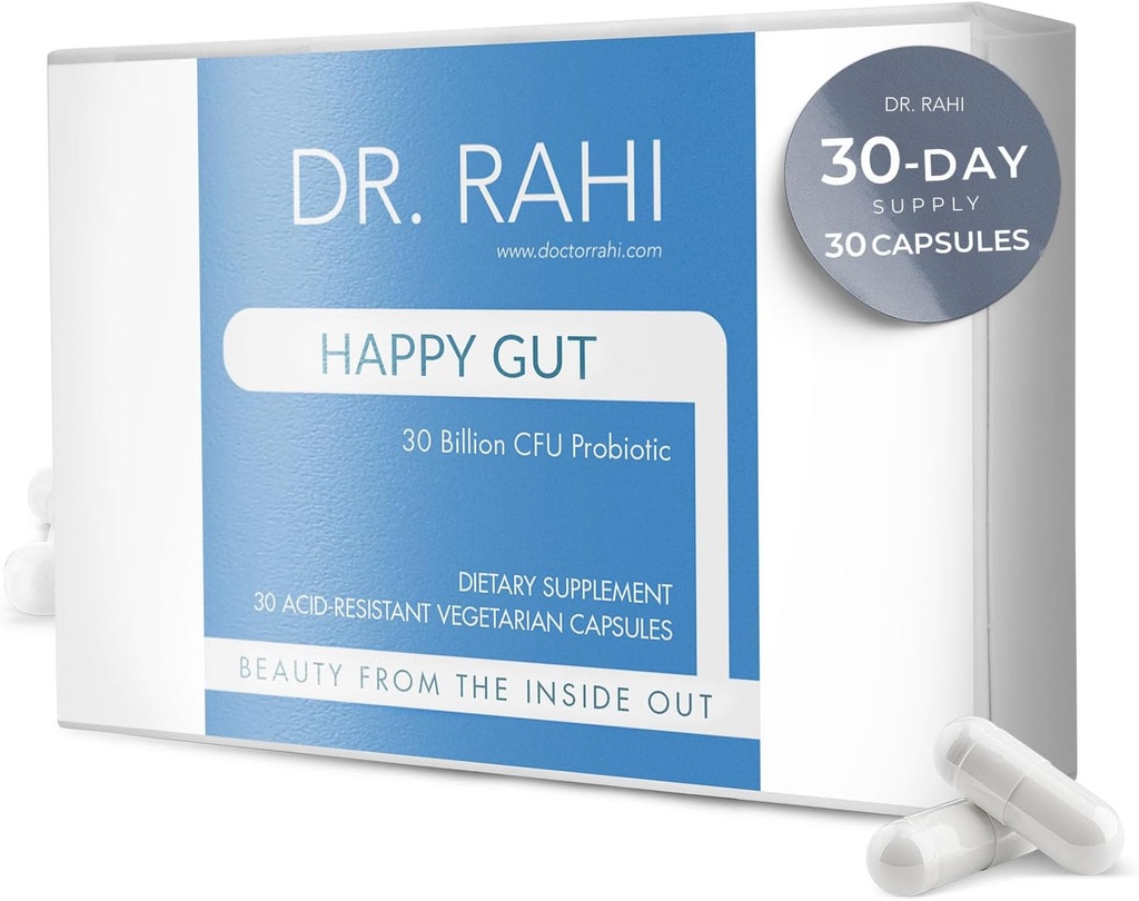 Dr. Rahi Probiotics Daily DF 30 milijard CFU Probiotic Gut podpora dopolnilo, 30 Kisli odporne kapsule, Probiotiki za digestivno zdravje, Gut zdravje za ženske/moške, Podpora Gut Motility -Happy Gut
