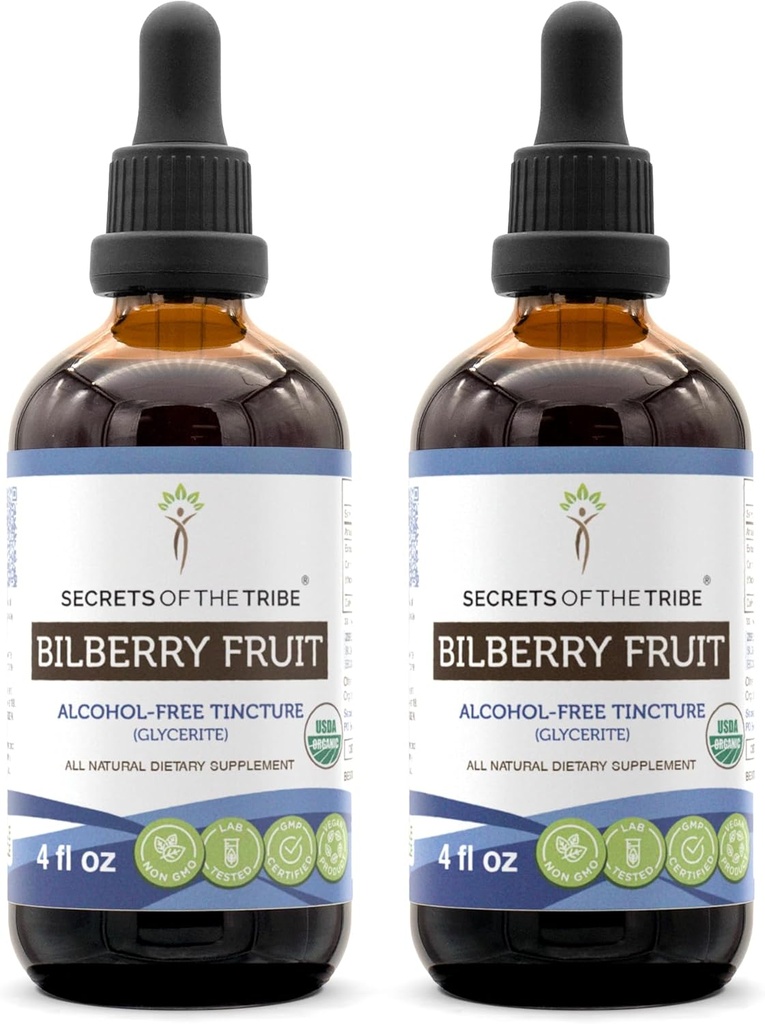 Skrivnosti izvlečka brezalkoholnega sadnega jagodičja iz jagodičja, USDA Organska borovnica (Vaccinium Myrtillus) Sušena sadna tinktura (2x4 FL OZ)