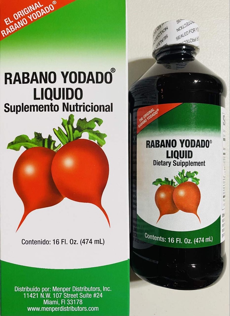 Rabano Yodado Liquid 16 Fl Oz. - Bonus velikost - dodatek vitamin B12, B6 in tiamin (1 mesec dobave)
