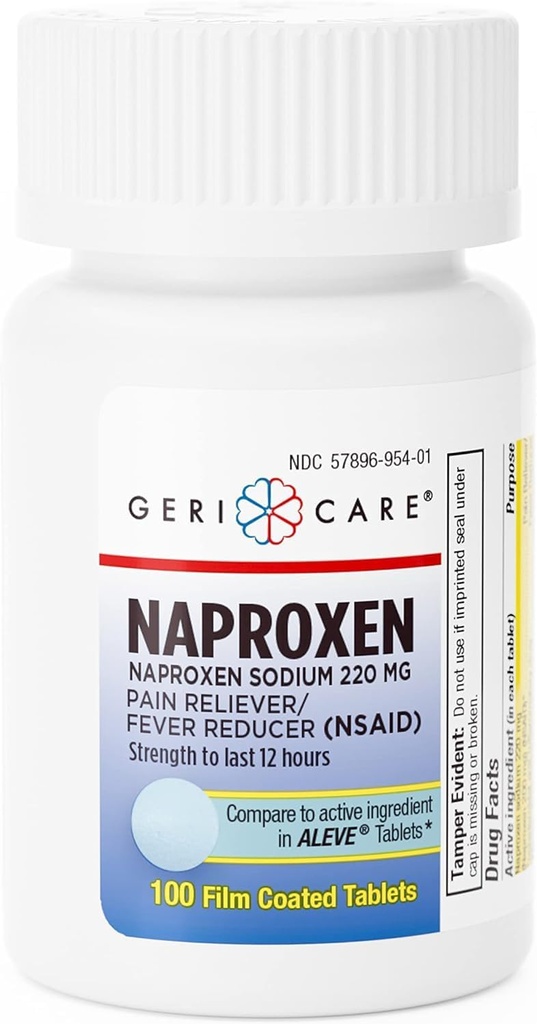 GeriCare Naproxen Natrijeve tablete, 220mg (100-število)- NSAID ekstra močna bolečina Relief za glavobol, artritis, bolečine v mišicah, menstrualne krče- filmsko obložen Naproxen, anti-vnetljiv in znižanje telesne temperature