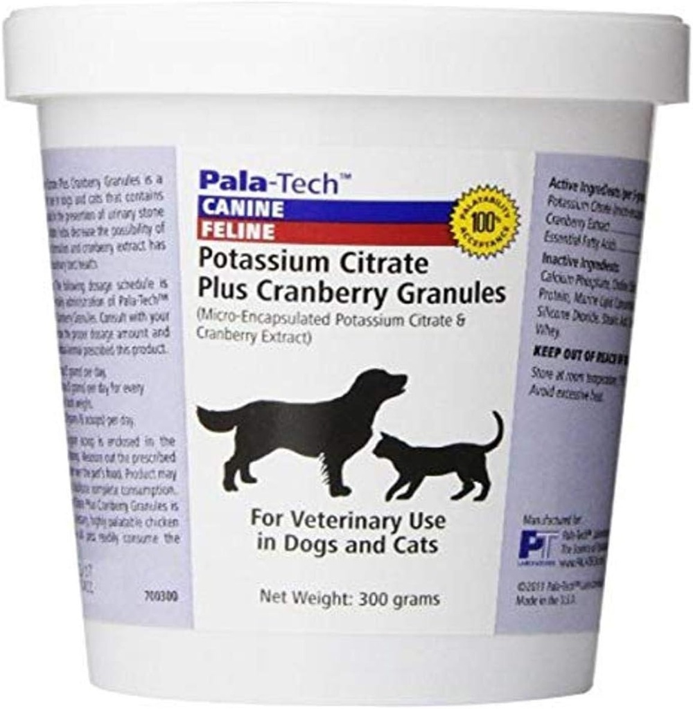 Pala-Tech Kalijev citrat Plus Cranberry Granule 300 gm - Zdravljenje mačk in psov UTI - Dog urinarni trakt Dodatki za preprečevanje mehurja kamen (Made in ZDA)
