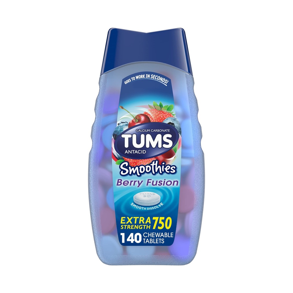 TUMS Antacid smoothies Berry Fusion Extra Jakost 750, gladko raztopi - 140 žvečljive tablete