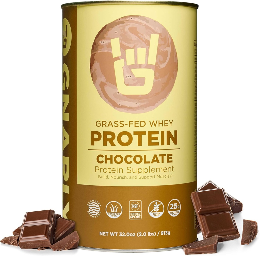 Gnarly Nutrition Chocolate Protein Powder – NSF Sport Certified – 25g Beljakovine, Mišična popravila – Grass Fed Whey Powder, gladek okus – čokolada, 32 oz