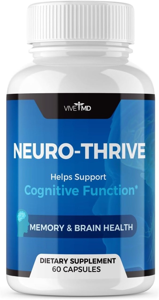 Vive MD Neuro Thrive Brain Supplement - Uradna Formula - Neuro Thrive PQQ, Neuro Thrive - Dodatna moč z Ginkgo Biloba Extract, Sibirski ginseng Extract - (60 kapsul)