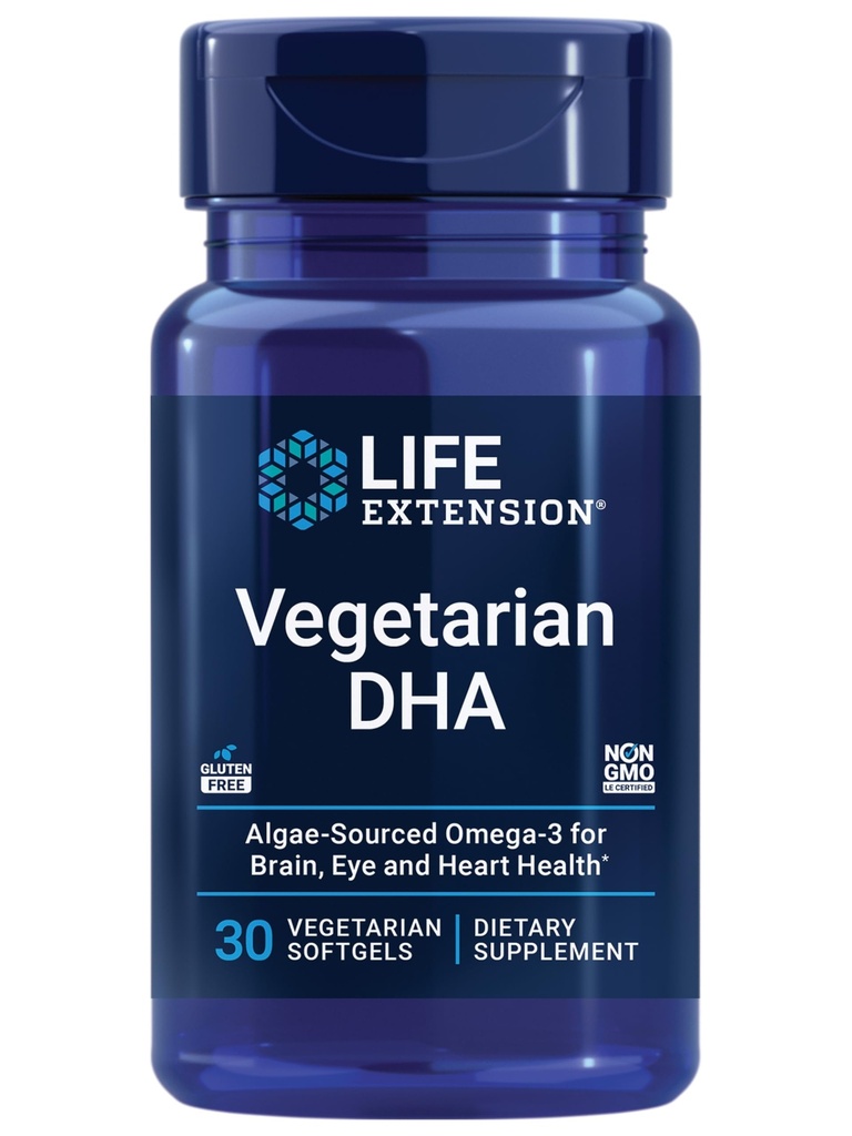 Life Extension Vegetarian DHA, Omega-3 iz Algae za kognicijo, Mood & Eye Health, Gluten-free, Non-GMO, Vegan, 30 mehkih gelov