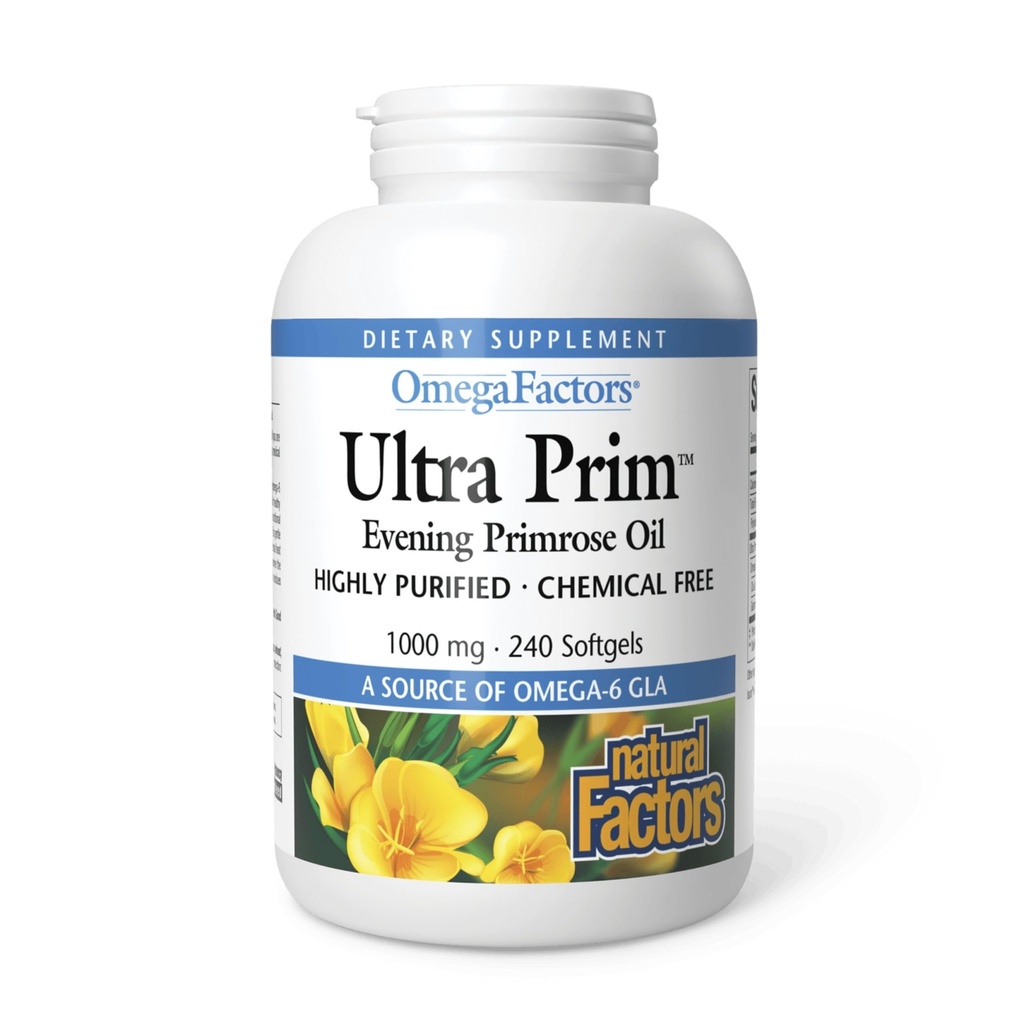Omega Factors by Natural Factors, Ultra Prim Evening Primrose Oil, spodbuja zdravje žensk in imunskega sistema z Omega-6 GLA, 240 mehkih gelov (240 odmerkov)