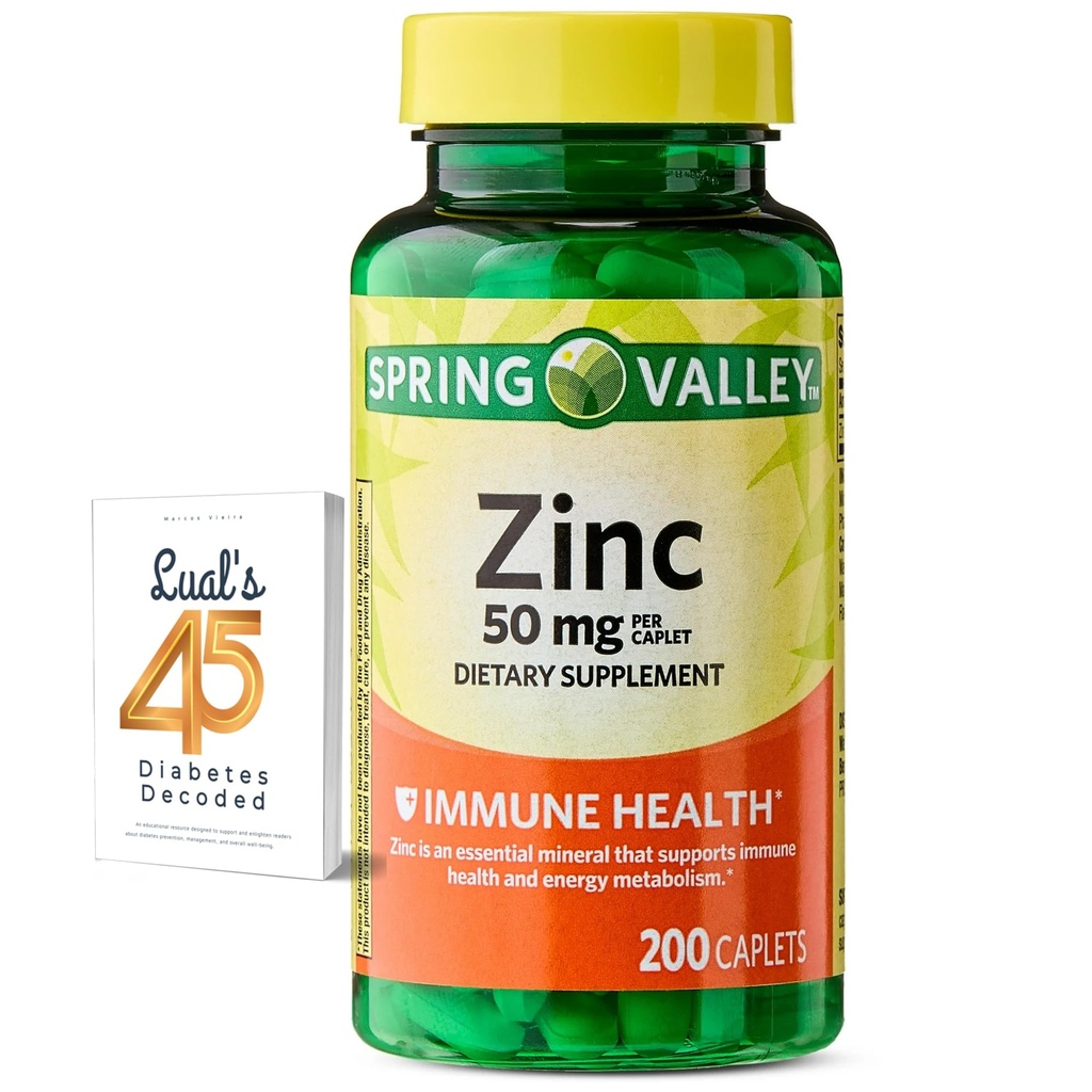 Spomladanska dolina Cink 50 mg, 200 Count, prehranska dopolnila Caplets za imuno zdravje, cink imunske dopolnila, paket z Lual je 45 diabetes dekodirani