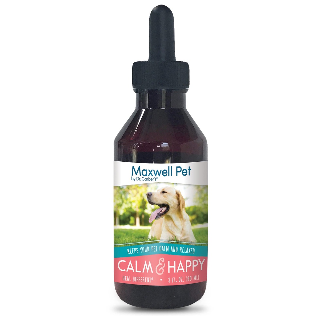 Maxwell Pet by Dr. Garber's - Calm & Happy | Safe, All Natural, Gemmotherapy Remedy for Canine Use | Stress & Anxiety Relief for Your Dog; Provides Soothing, Calming Effect | 3 fl oz