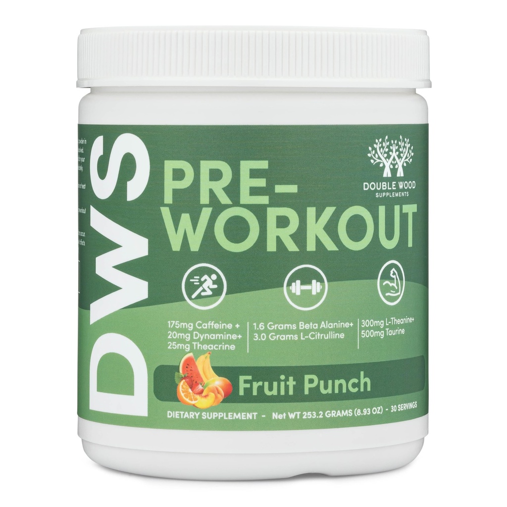 Pred treningom prašek za moške in ženske (30 obrokov kofeina, beta alanina, L-citrulina, dinamina, L-teanina, tavrina, teakrina in še več) Preworkout prašek s Scoop by Double Wood (Fruit Punch)