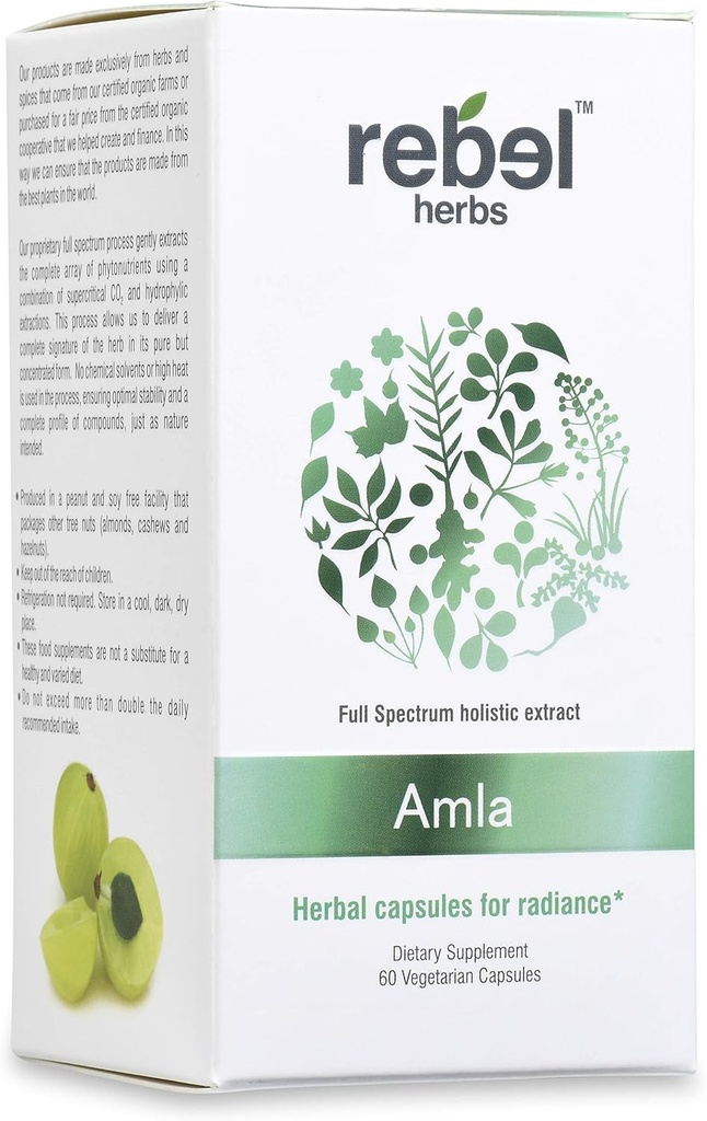 Kapsule Rebel Herbs Amla (Amalaki) - imunosupresivna podpora, Vegan, Gluten-free, Ayurvedic, Antioksidant, Certified Organic Amla