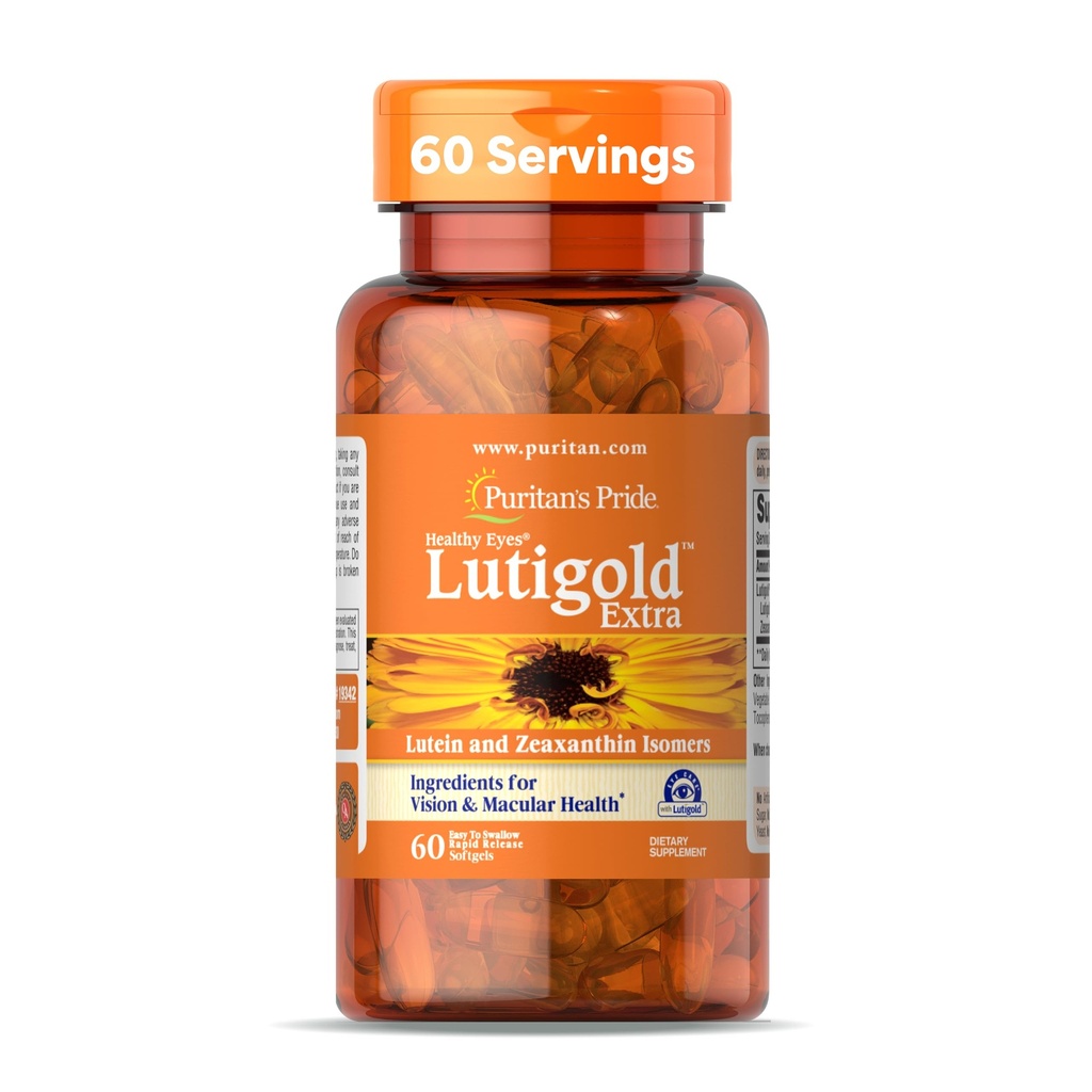 Puritan's Pride Premium Healthy Eyes LutigoldTM Extra Lutein z mezo-Zeaksantinom in Zeaksantinom za moške in ženske, Vision Health Support, 2 mesec dobave, 60 Easy-to-Swallow hitro sproščanje softgels