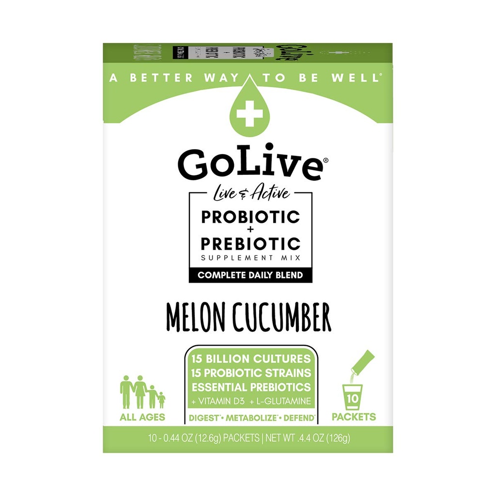 GoLive probiotiki za odrasle in otroke, Melon in Cucumber, 10ct- probiotiki za odrasle in otroke, Prebiotična Fiber za črevo in prebavnega zdravja, priporočajo zdravniki in Dieitians