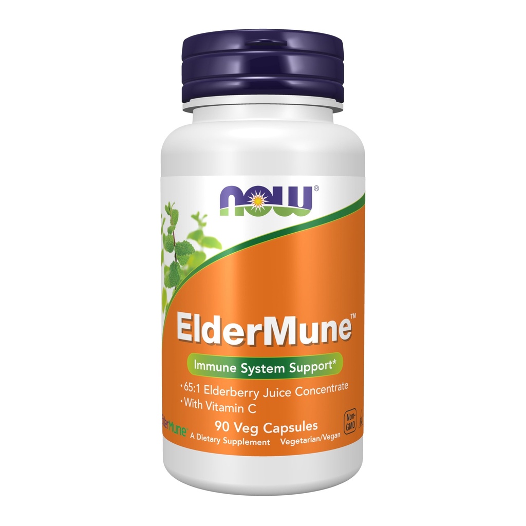 NOW Foods Supplements, ElderMune 65:1 Elderberry Juice koncentrat z vitaminom C, Imunski sistem podpora, 90 Veg kapsule