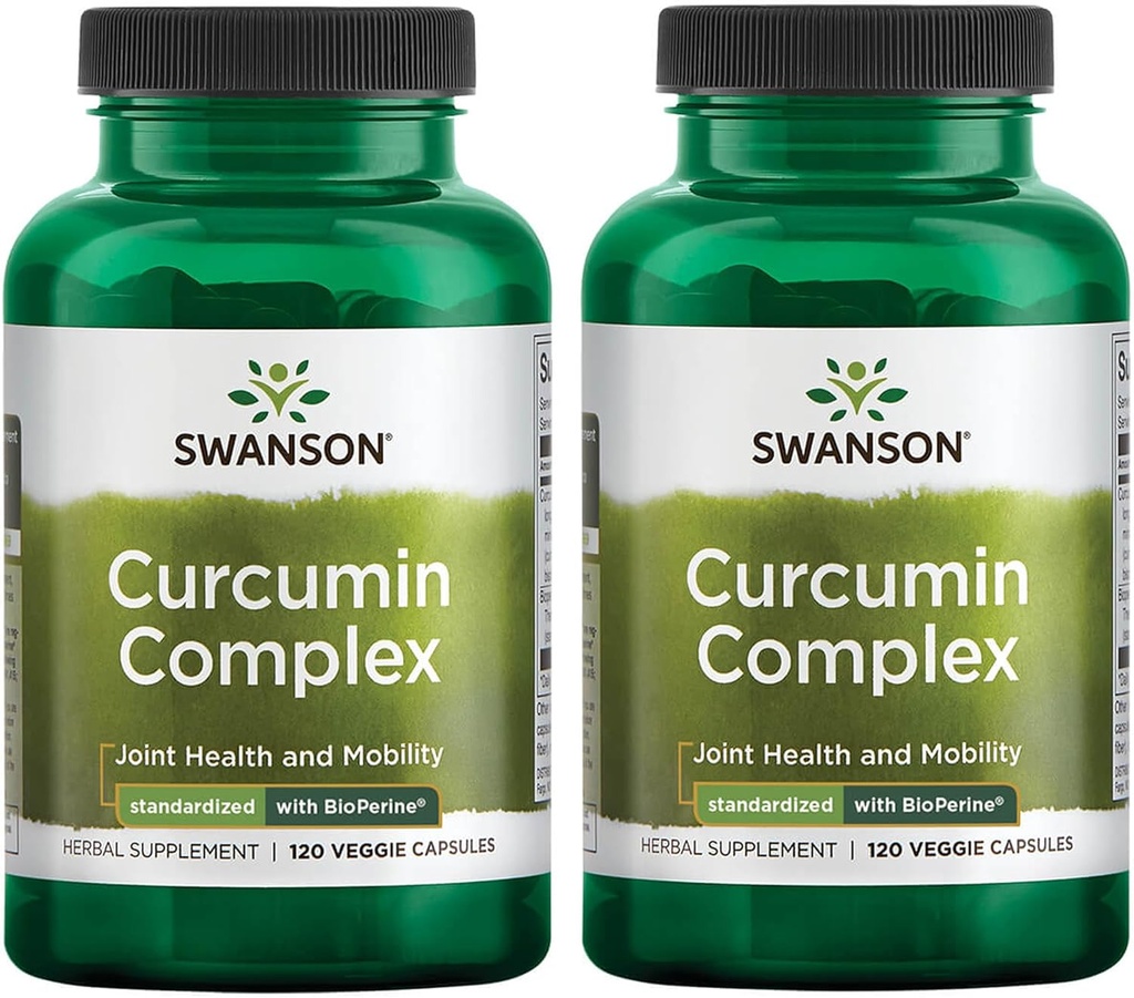 Swanson Curcumin Complex - zeliščni dodatek, ki podpira skupno zdravje, mobilnost in telesno funkcijo - standardiziran z BioPerin za maksimalno absorpcijo - (120 Veggie Kapsule) (2 paket)