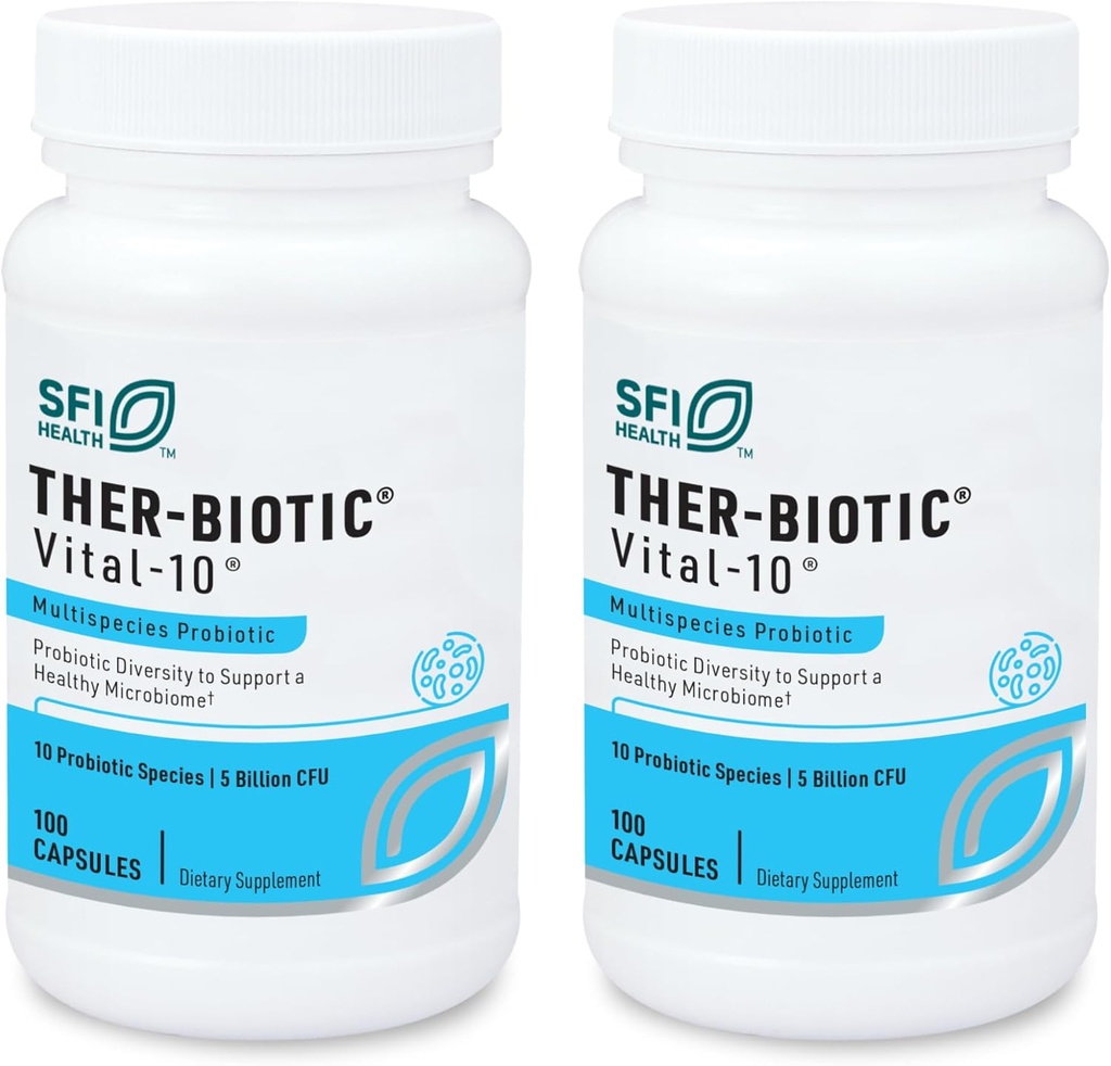 Klaire Labs SFI Health Vital-10 Probiotik - Imunska in prebavna podpora Dodatek 5 milijard CFU 10 Vrste z Lactobacillus, Bifidobacterium in Streptococcus, Dairy-free (100 kapsul, 2 pakiranji)