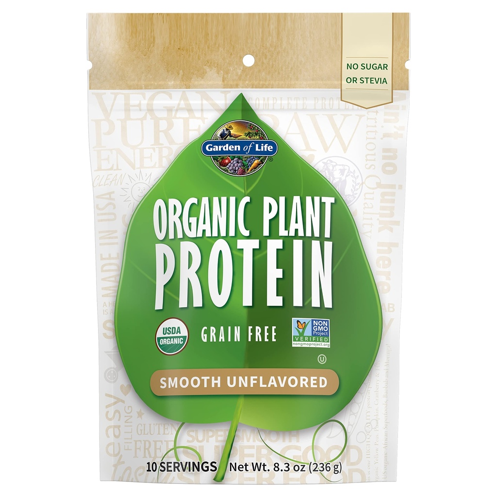 Vrt življenja Ekološka rastlina Proteini gladek nearomatiziran prašek, 10 Serving - veganski, brez zrnja in glutena Protein Shake, 1B CFU Probiotiki in encimi, Brez sladkorja ali Stevia, 15g beljakovine