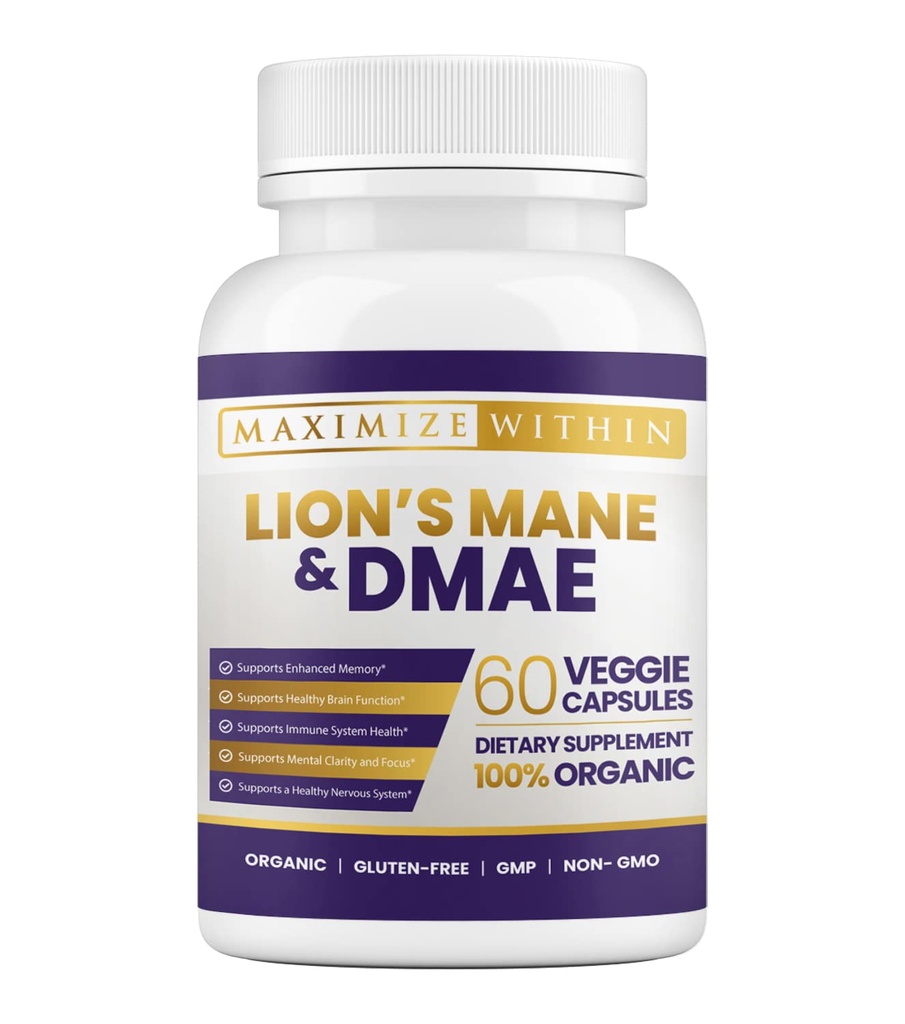 Največje kapsule Slim Lion's Mane & DMAE: Izboljšajte spomin, okrepite mentalno jasnost in ostrite fokus - 60 kapsul za največjo kognitivno podporo