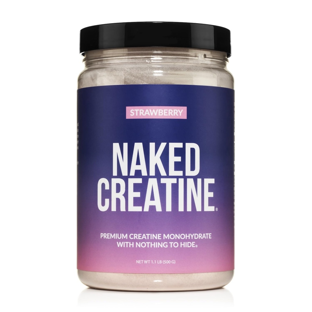 Naked Kreatin - Jagode arome Kreatin monohidrat - prave jagode v prahu, brez dodatkov, mišična rast, vegan, ne-GMO, Gluten prost, soja brezplačno - 45 Servingov
