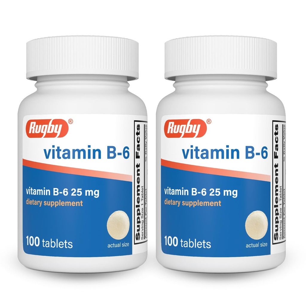 Rugby vitamin B-6 tablete - 25 mg vitamina B6 - prehranska dopolnila - 100 število (2 paketa)