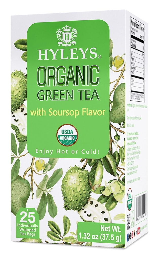 Hyleys Organic Green Tea Soursop Flavor - 25 čajne vrečke - (12 paket - 300 čajne vrečke skupaj) - Graviola Guanabana čaj