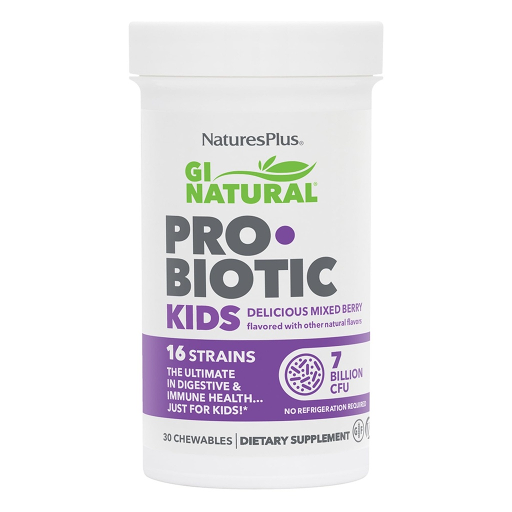 Natures Plus GI Natural Probiotic Otroci, Mešano jagode - 30 Žvečilni - Prebavni in Imunski zdravje Samo za otroke - Gluten brezplačno - 30 Sluge