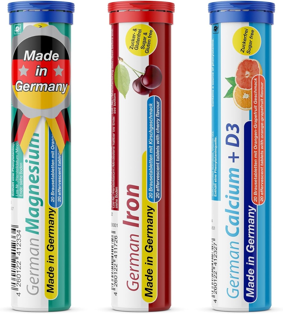 T&D nemški Mineral Plus paket 60 Servisi - Vegan, nič sladkorja - pijača šumeče tablete - železo, kalcij, Magnezij Pharma - Izdelano v Nemčiji