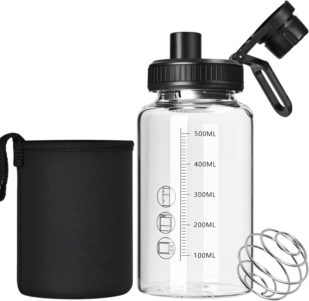 Steklenica za stresalnik, 22oz BPA-brez vonja Shaker Steklenica s 304 Nerjaveče jekleno kroglico in Odstranljivo čistilno ščetko za mešanice beljakovin fitness(1Pack)