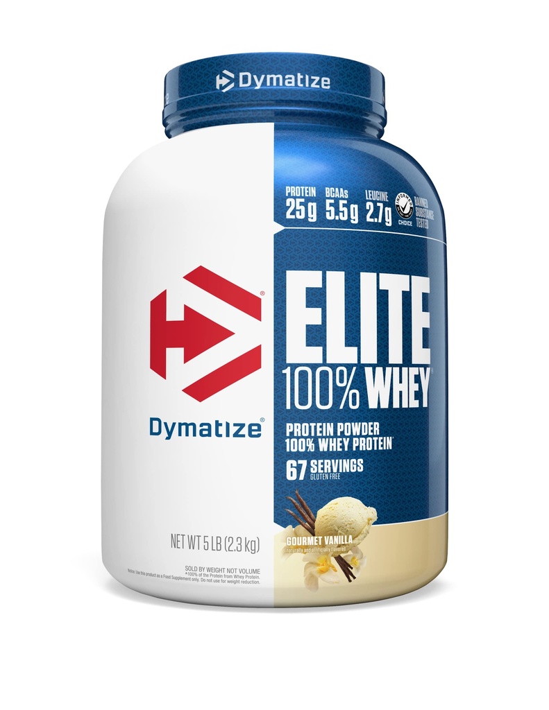 Dymatize Elite 100% Whey Protein Powder, Vanilla, 25g beljakovin, 5,5g BCAA, manj kot 140 Cal., Gluten Free, 2g Carb, 2g sladkorja, 3g maščobe (67 Serving)