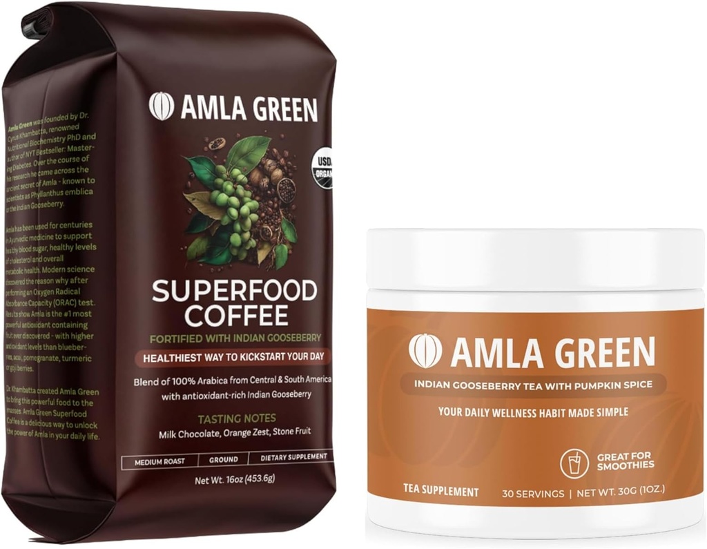 Amla Green Organic Ground Superfood Coffee in Amla Powder Superfood dodatek z bučno začimbo, 20x Ultra koncentrirana Amla
