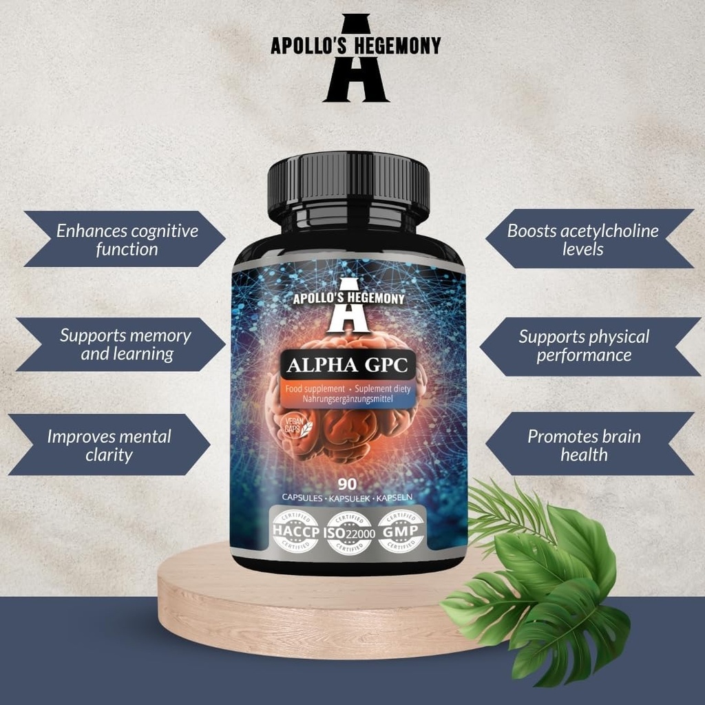 APOLLO-SHEGEMONY Alpha-GPC 600 mg na dnevni odmerek - 90 veganskih holinskih kapsul - 99% holin alfoscerat prehranska dopolnila - lipidni holin - spomin in koncentrirane kapsule