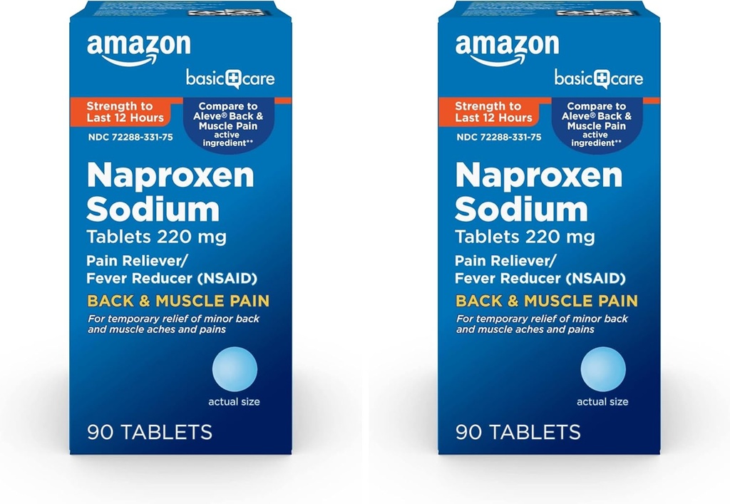 Osnovna nega hrbta in bolečine v mišicah, Naproxen natrijeve tablete 220 mg, Reliever bolečine in znižanje zvišane telesne temperature, za backache, bolečine v mišicah, manjše bolečine v artritisu, glavobol in več, 90 število (Pack po 2)