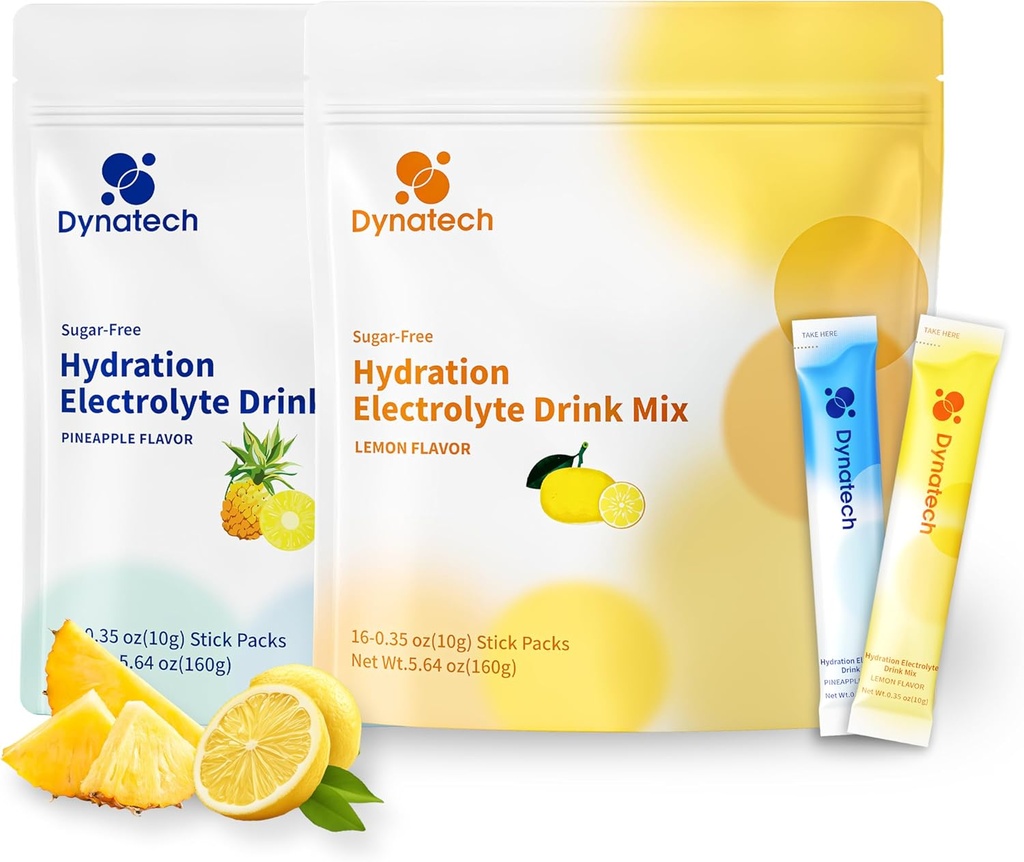 Dinatech Zero Sugar Electrolyte Drink Mix - Lemon,Pineapple - Hydration Powder Packets z 10 Elektroliti in vitamini 