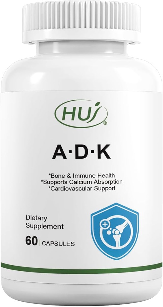Huj ADK dodatek, 60 kapsul, kalcij, vitamini A, D3, K2 (MK-7)