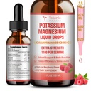 Kalijev magnezijev dodatek tekoče kapljice - visoka absorpcija Kalijev dodatek z magnezijem, kalcij, vitamin D3 K2, Vegan, Non-GMO Potasio Podpora noge Cramps, kost, mišice - 2 Fl oz
