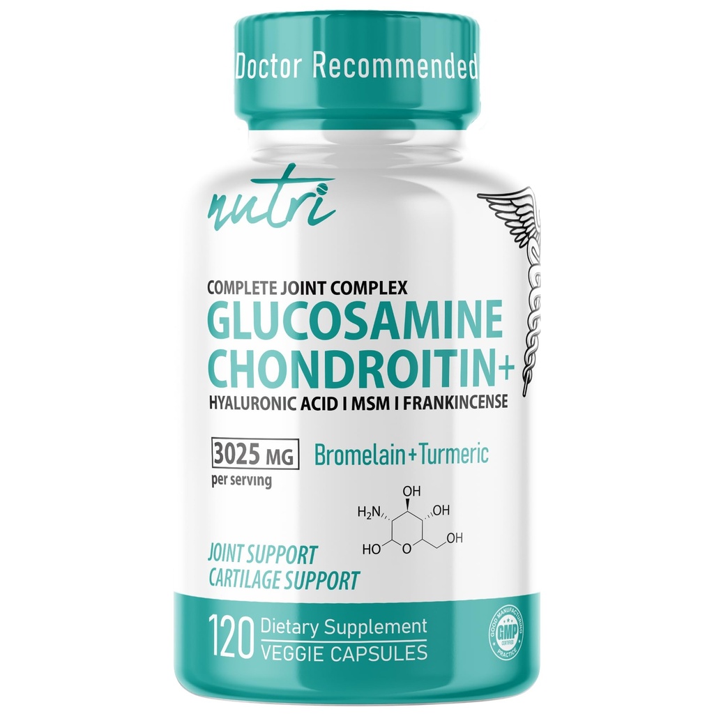 Nature's Fusions Glukozamin Chondroitin MSM Turmeric Boswellia - dodatek za skupno podporo - 120 kapsul - Kapsule hondroitin sulfata - s hialuronsko kislino - podpira zdrave kosti